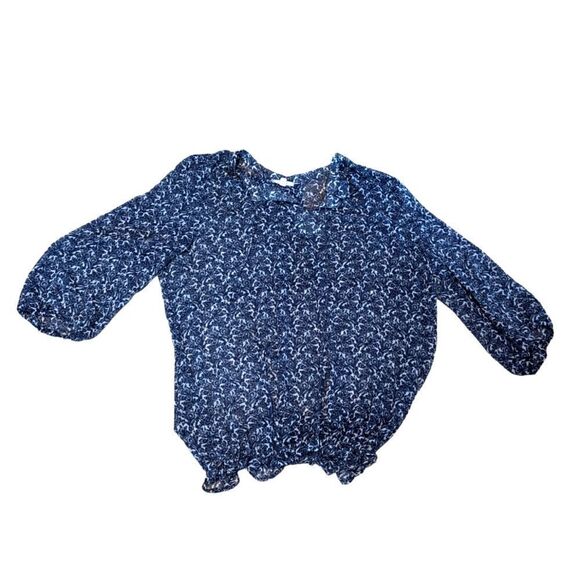 🛍️SHEER BLUE FLORAL PEASANT TOP - Picture 1 of 1